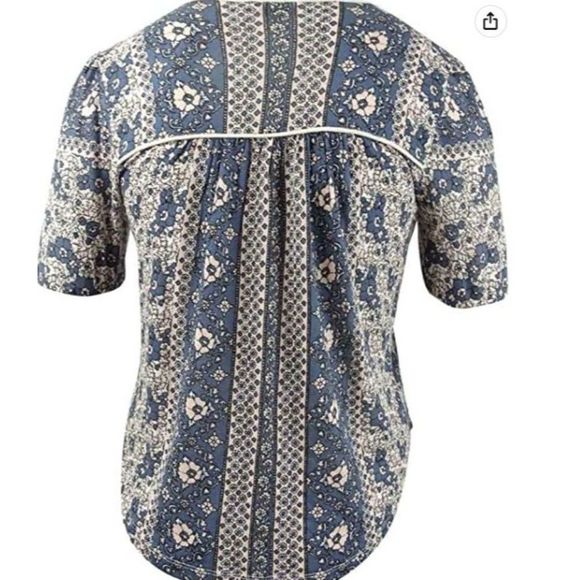 Lucky Brand Women's Size XS Printed Short Sleeve Peasant Top Boho Cottage Core - Picture 3 of 14